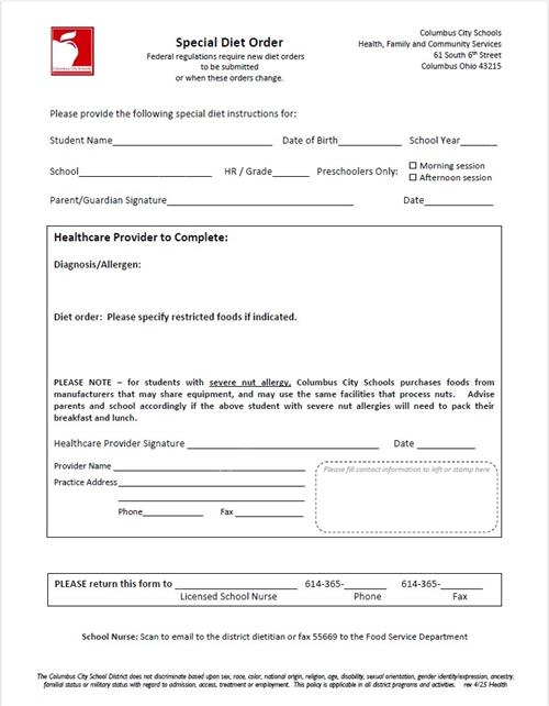 Special Diet Order Formm